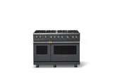 48"W. Sealed Burner Gas Range (Burner: 8b, Finish: Cast Black, Trim: Brushed Brass, Fuel: Natural Gas)