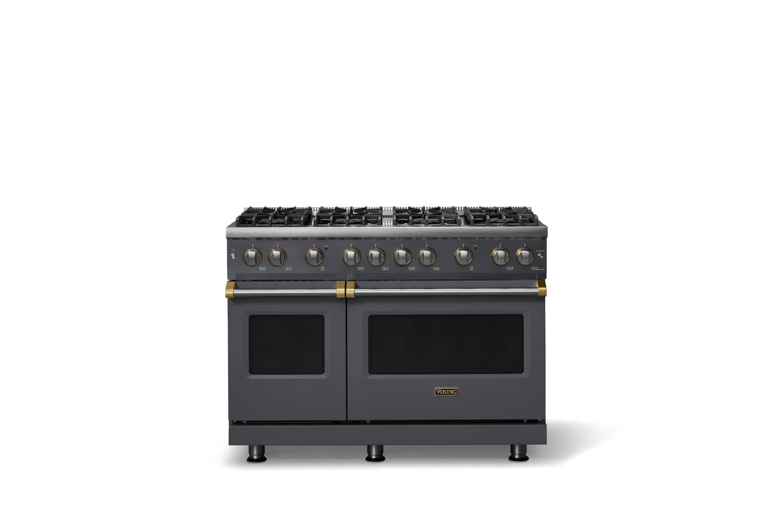 48"W. Sealed Burner Gas Range (Burner: 8b, Finish: Cast Black, Trim: Brushed Brass, Fuel: Propane)