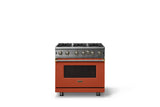 36"W. Open Burner Gas Range (Finish: Spiced Cider, Trim: Brushed Brass, Fuel: Propane)