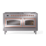 ILVE UN60FNMPSSPLP Nostalgie II Noblesse 60 inch Dual Fuel Range (9 Sealed Burners + Griddle, Liquid Propane, Triple Glass Door, Stainless Steel, Copper)