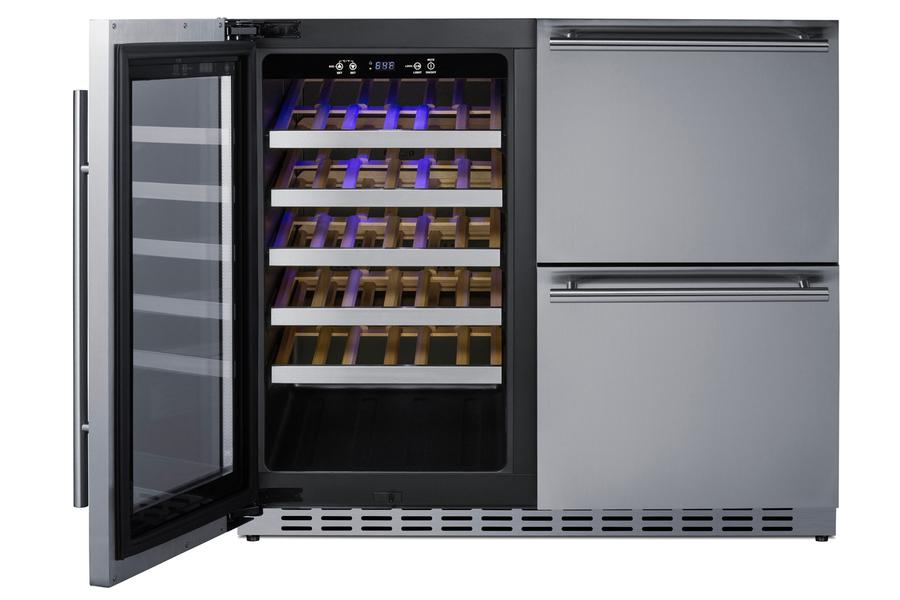 36" Wide Combination Wine Cellar & 2-drawer Refrigerator, ADA Compliant
