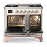 ILVE UMD40FNR3AWP Majestic III 40 inch Dual Fuel Range with 6 Burners and Griddle, Dual Function Burner up to 25,000 BTU (Natural Gas, Triple Glass Door, Antique White, Copper)