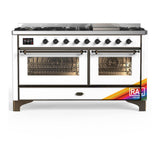 ILVE UM60FNR3RAB Majestic III 60 inch Dual Fuel Range with 9 Burners and Griddle, Dual Function Burner up to 25,000 BTU (Natural Gas, Triple Glass Door, RAL, Burnished)