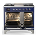 ILVE UMD40FQNR3MBCLP Majestic III 40 inch Dual Fuel Range with 6 Burners and Griddle, Dual Function Burner up to 25,000 BTU (Liquid Propane, Solid Door, Midnight Blue, Chrome)