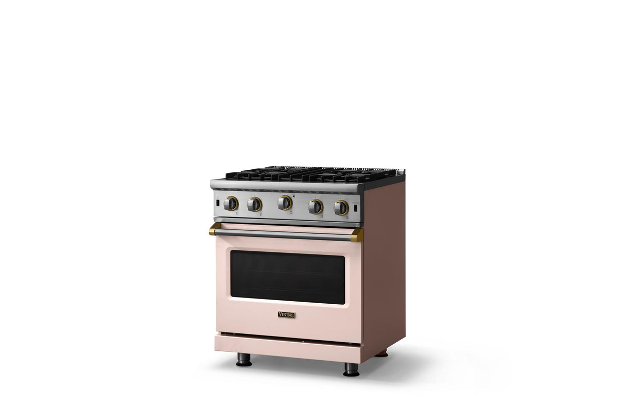 30"W. Open Burner Gas Range (Finish: Blush, Trim: Brushed Brass, Fuel: Propane)