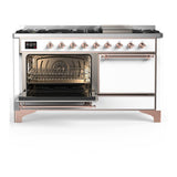 ILVE UM60FQNR3WHP Majestic III 60 inch Dual Fuel Range with 9 Burners and Griddle, Dual Function Burner up to 25,000 BTU (Natural Gas, Solid Door, White, Copper)