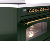 Nostalgie II 36 Inch Electric Freestanding Range in Emerald Green with Brass Trim