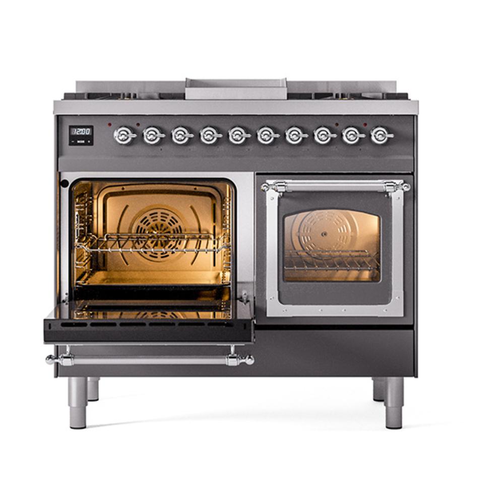 ILVE UND40FNMPMGCLP Nostalgie II Noblesse 40 inch Dual Fuel Range (Liquid Propane, Triple Glass Door, Graphite Matte, Chrome)