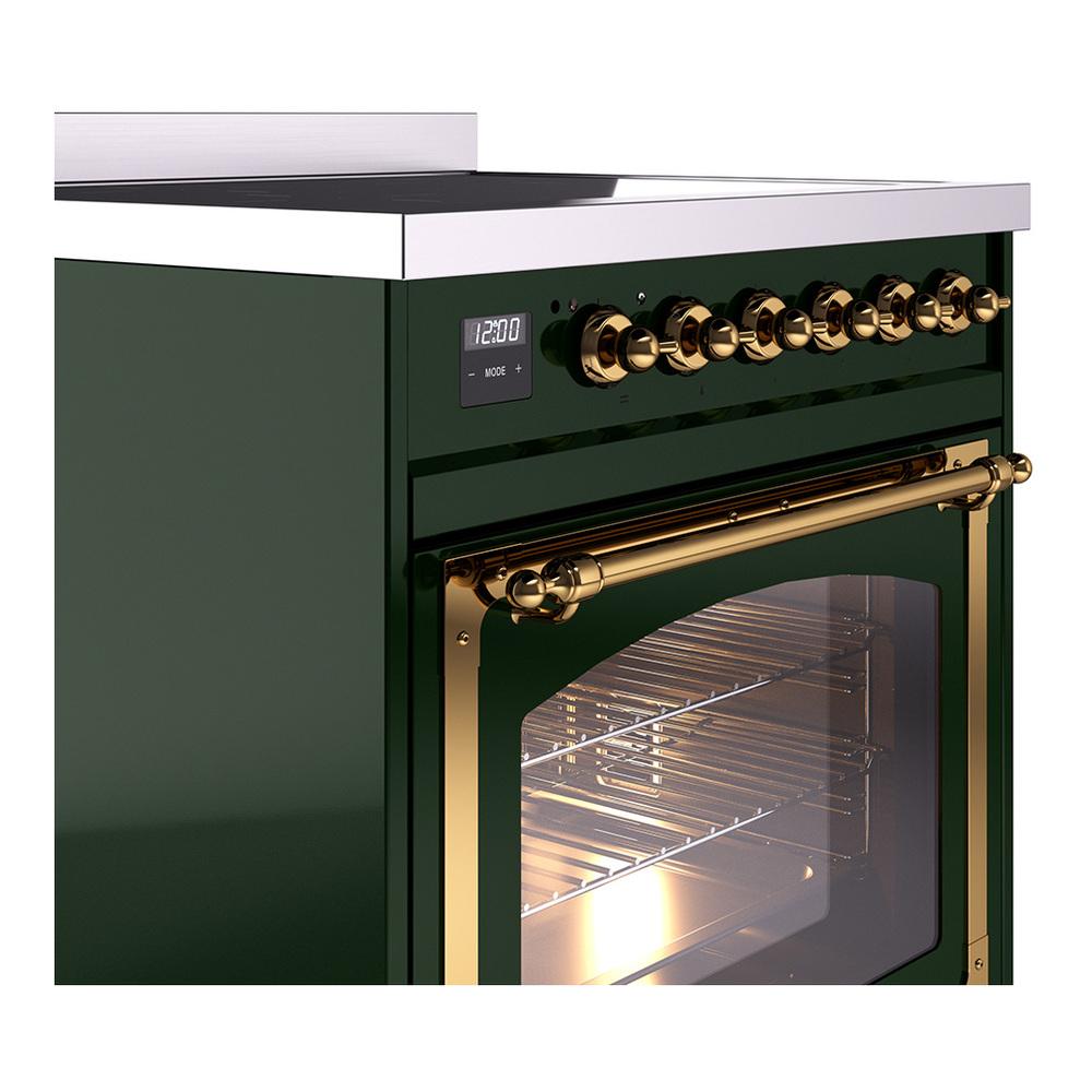 ILVE UNI304NMPEGG Nostalgie II Noblesse 30 inch Induction Range (Triple Glass Door, Emerald Green, Brass)