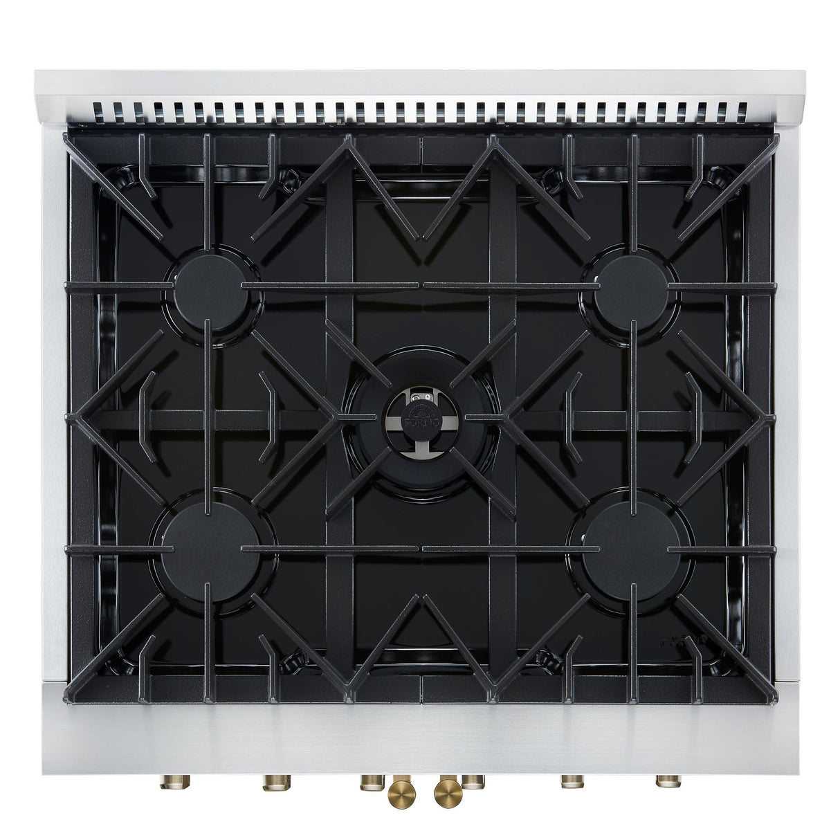 Forno Galiano 30-inch French Door Gas RangenWhite with Antique Brass Design, 5 Burners,n68,000 BTU, 4.32 cu.ft. Convection Oven