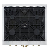 Forno Galiano 30-inch French Door Gas RangenWhite with Antique Brass Design, 5 Burners,n68,000 BTU, 4.32 cu.ft. Convection Oven