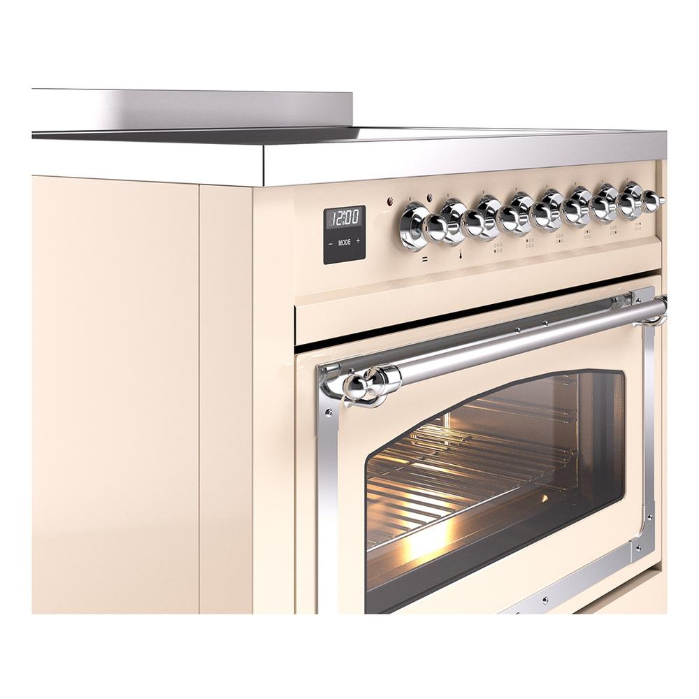 ILVE UNI366NMPAWC Nostalgie II Noblesse 36 inch Induction Range (Triple Glass Door, Antique White, Chrome)