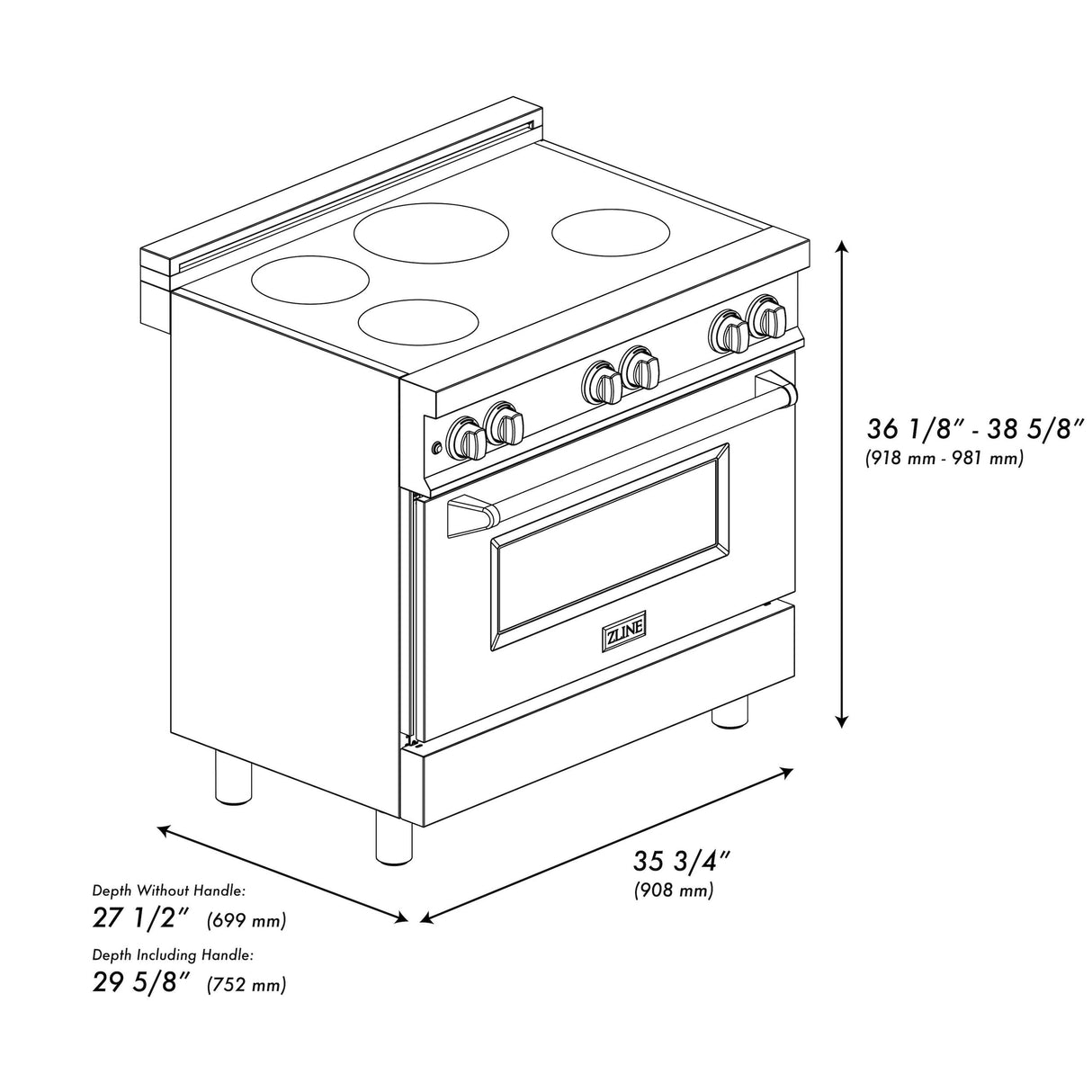 ZLINE 36" 4.6 cu. ft. Induction Range with a 5 Element Stove and Electric Oven in Black Stainless Steel (RAIND-BS-36)