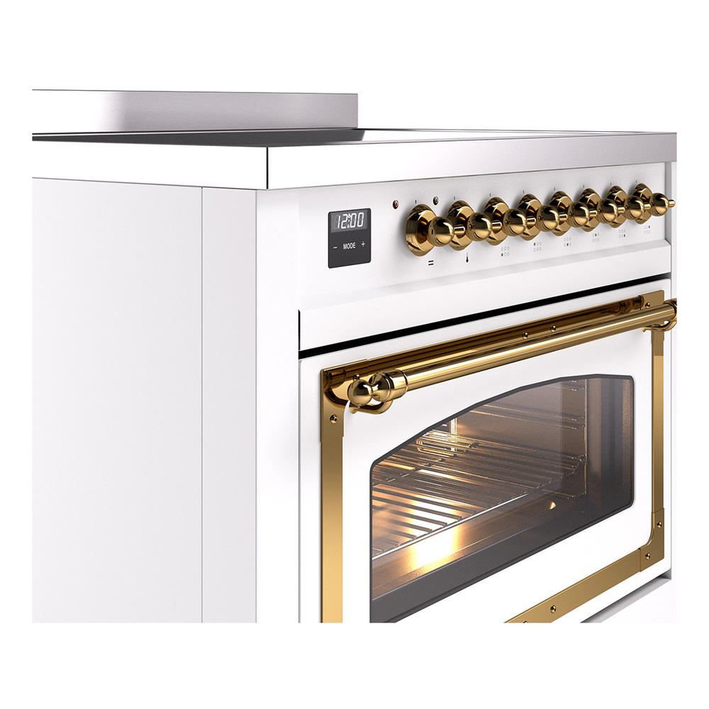 ILVE UNI366NMPWHG Nostalgie II Noblesse 36 inch Induction Range (Triple Glass Door, White, Brass)