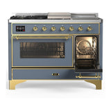ILVE UM48FSNR3BGG Majestic III 48 inch Dual Fuel Range with 5 Black Brass Burners, Griddle and French Top, Dual Function Burner up to 25,000 BTU (Natural Gas, Triple Glass Door, Blue Grey, Brass)