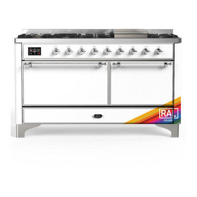 ILVE UM60FQNR3RACLP Majestic III 60 inch Dual Fuel Range with 9 Burners and Griddle, Dual Function Burner up to 25,000 BTU (Liquid Propane, Solid Door, RAL, Chrome)