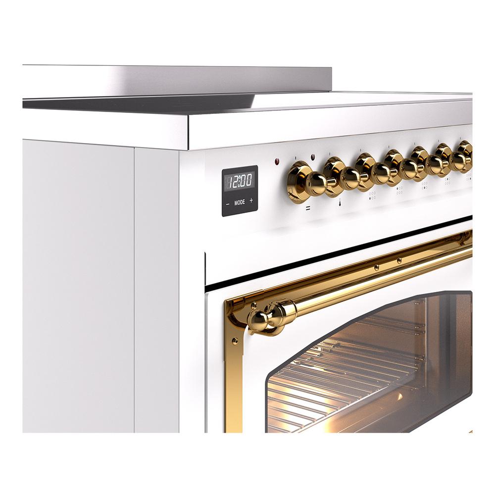 ILVE UNI486NMPWHG Nostalgie II Noblesse 48 inch Induction Range (Triple Glass Door, White, Brass)