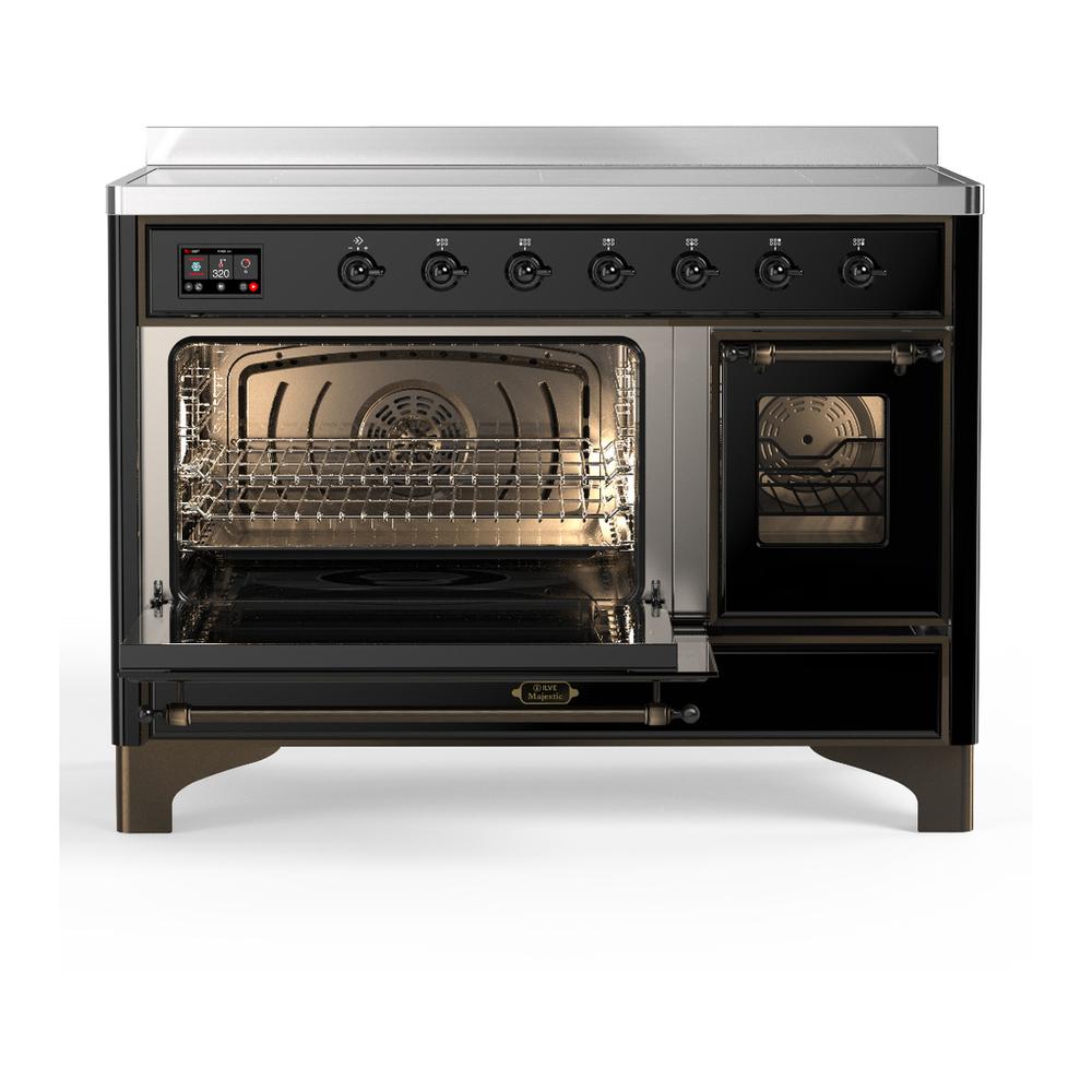 ILVE UMIB48NR3BKB Majestic III 48 inch Induction Range with 6 Elements, 5.02 cu. ft. Total Oven Capacity (Triple Glass Door, Glossy Black, Burnished)