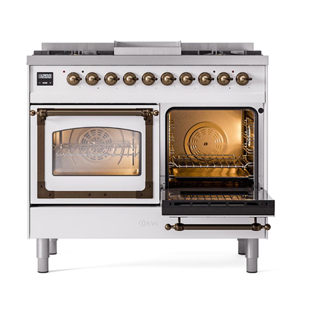 ILVE UND40FNMPWHBLP Nostalgie II Noblesse 40 inch Dual Fuel Range (Liquid Propane, Triple Glass Door, White, Burnished)