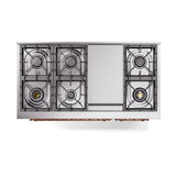 ILVE UN48FNMPAWPLP Nostalgie II Noblesse 48 inch Dual Fuel Range (8 Sealed Burners + Griddle, Liquid Propane, Triple Glass Door, Antique White, Copper)