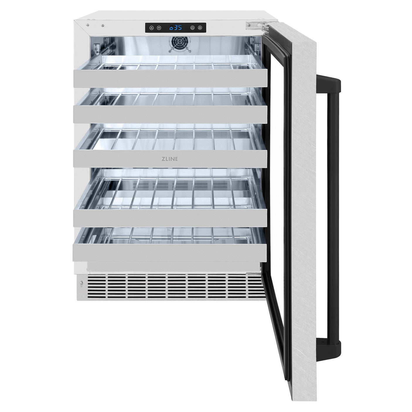 ZLINE Autograph Edition 24 in. Touchstone Dual Zone 44 Bottle Wine Cooler With DuraSnow' Stainless Steel Glass Door And Matte Black Handle (RWDOZ-SN-24-MB)
