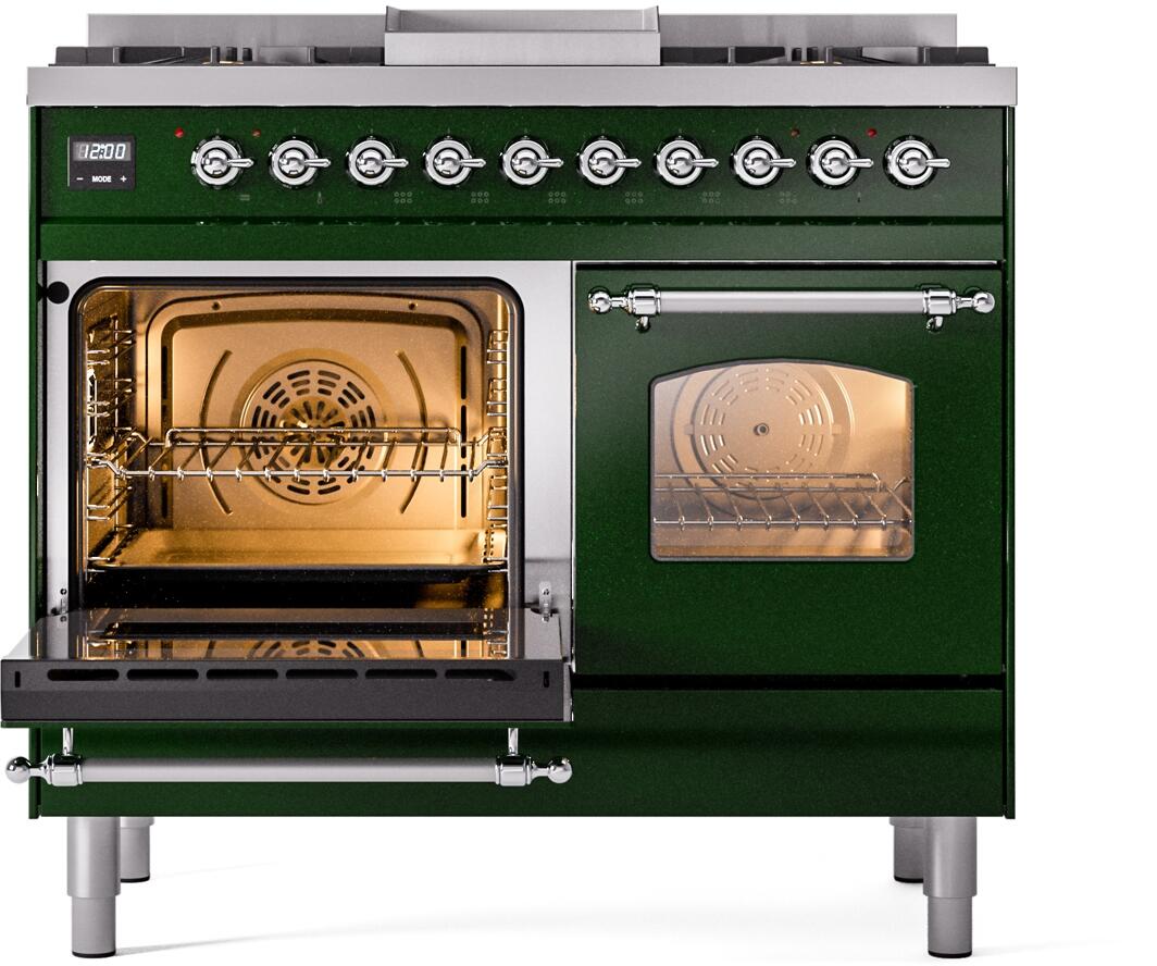 Nostalgie II 40 Inch Dual Fuel Natural Gas Freestanding Range in Emerald Green with Chrome Trim