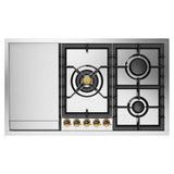 ILVE UHCPT95FNSSGLP Nostalgie II 36 inch Built-In Gas Cooktop with Total Black Brass Burners, in Stainless Steel (5 Sealed Burners + Griddle, Liquid Propane)