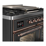 ILVE UMD40FNR3MGPLP Majestic III 40 inch Dual Fuel Range with 6 Burners and Griddle, Dual Function Burner up to 25,000 BTU (Liquid Propane, Triple Glass Door, Graphite Matte, Copper)