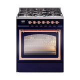 ILVE UN30NMPMBP Nostalgie II Noblesse 30 inch Dual Fuel Range (Natural Gas, Triple Glass Door, Midnight Blue, Copper)