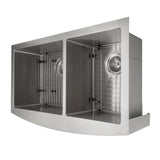 ZLINE 36 in. Courchevel Farmhouse Apron Mount Double Bowl Stainless Steel Kitchen Sink with Bottom Grid (SA60D-36)