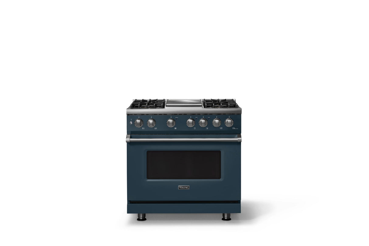 36"W. Dual Fuel Range (Burner: 4g, Finish: Squall, Trim: Polished Chrome, Fuel: Propane)