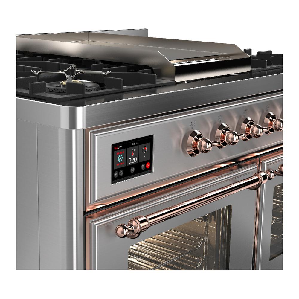 ILVE UMD40FNR3SSP Majestic III 40 inch Dual Fuel Range with 6 Burners and Griddle, Dual Function Burner up to 25,000 BTU (Natural Gas, Triple Glass Door, Stainless Steel, Copper)