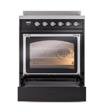 ILVE UNI304NMPBKC Nostalgie II Noblesse 30 inch Induction Range (Triple Glass Door, Glossy Black, Chrome)