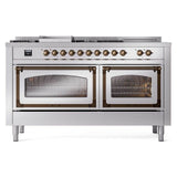 ILVE UN60FSNMPSSBLP Nostalgie II Noblesse 60 inch Dual Fuel Range (7 Sealed Burners + Griddle + French Top, Liquid Propane, Triple Glass Door, Stainless Steel, Burnished)