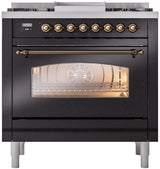 Nostalgie II 36 Inch Dual Fuel Natural Gas Freestanding Range in Glossy Black with Bronze Trim