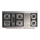 ILVE UM60FNR3SSPLP Majestic III 60 inch Dual Fuel Range with 9 Burners and Griddle, Dual Function Burner up to 25,000 BTU (Liquid Propane, Triple Glass Door, Stainless Steel, Copper)