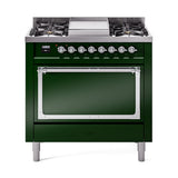 ILVE UN36FQNMPEGC Nostalgie II Noblesse 36 inch Dual Fuel Range (Natural Gas, Solid Door, Emerald Green, Chrome)