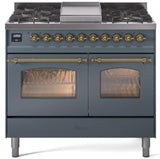 Nostalgie II 40 Inch Dual Fuel Liquid Propane Freestanding Range in Blue Grey with Brass Trim