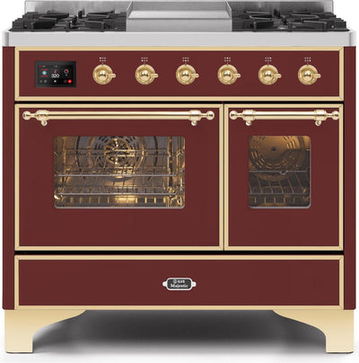 Majestic II 40 Inch Dual Fuel Liquid Propane Freestanding Range in Burgundy with Brass Trim
