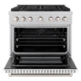 ZLINE 36 in. 5.2 cu. ft. 6 Burner Gas Range with Convection Gas Oven in DuraSnow' Stainless Steel with White Matte Door (SGRS-WM-36)