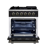 Forno Massimo 30-Inch Black Freestanding Gas Range, 4 Burners, True Convection Oven