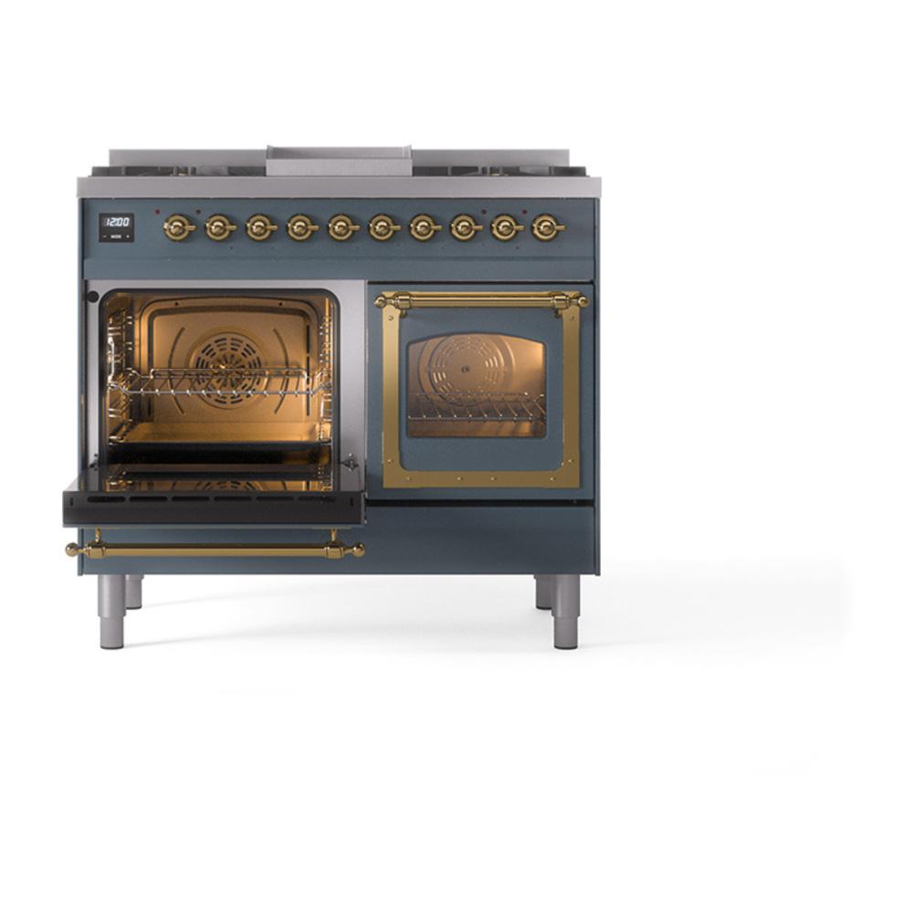 ILVE UND40FNMPBGGLP Nostalgie II Noblesse 40 inch Dual Fuel Range (Liquid Propane, Triple Glass Door, Blue Grey, Brass)