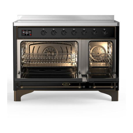 ILVE UMIB48QNR3BKB Majestic III 48 inch Induction Range with 6 Elements, 5.02 cu. ft. Total Oven Capacity (Solid Door, Glossy Black, Burnished)