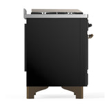 ILVE UM48FNR3BKB Majestic III 48 inch Dual Fuel Range with 8 Burners and Griddle, Dual Function Burner up to 25,000 BTU (Natural Gas, Triple Glass Door, Glossy Black, Burnished)