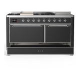 ILVE UM60FSQNR3MGC Majestic III 60 inch Dual Fuel Range with 7 Burners, Griddle and French Top, Dual Function Burner with up to 25,000 BTU (Natural Gas, Solid Door, Graphite Matte, Chrome)