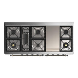 ILVE UM60FQNR3BKBLP Majestic III 60 inch Dual Fuel Range with 9 Burners and Griddle, Dual Function Burner up to 25,000 BTU (Liquid Propane, Solid Door, Glossy Black, Burnished)