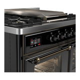 ILVE UMD40FNR3BKB Majestic III 40 inch Dual Fuel Range with 6 Burners and Griddle, Dual Function Burner up to 25,000 BTU (Natural Gas, Triple Glass Door, Glossy Black, Burnished)