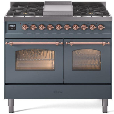Nostalgie II 40 Inch Dual Fuel Natural Gas Freestanding Range in Blue Grey with Copper Trim