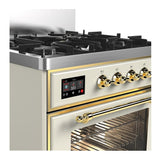 ILVE UM30NR3AWGLP Majestic III 30 inch Dual Fuel Range with 5 Black Brass Burners, Dual Function Burner up to 25,000 BTU (Liquid Propane, Triple Glass Door, Antique White, Brass)