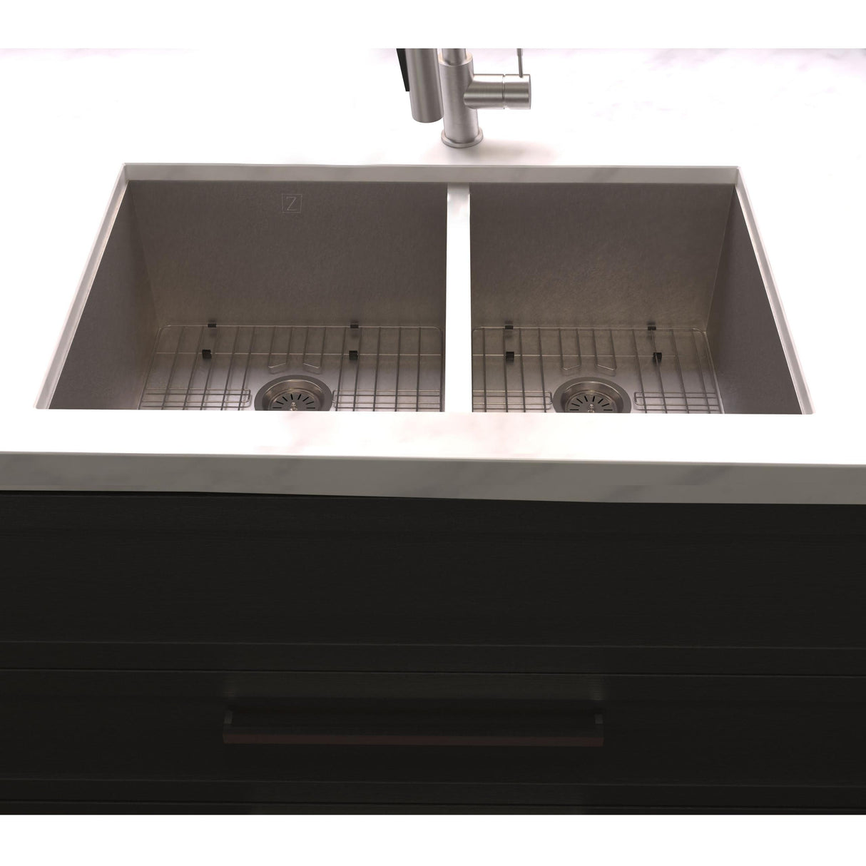 ZLINE 36 in. Chamonix Undermount Double Bowl Satin Stainless Steel Kitchen Sink with Bottom Grid (SR60D-36S)